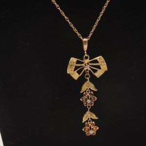 14k / 10k Yellow Gold Lavaliere Style Antique Diamond Necklace